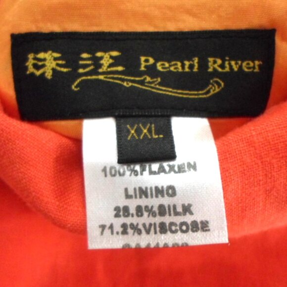 Pearl River Mandarin Tang 100% Flax Jacket Orange Cuff Sleeve Frog Clasp - Picture 7 of 7